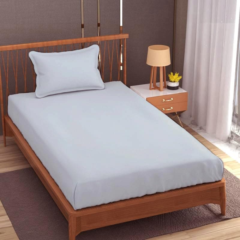 Trance Home Linen 300 TC Pure 100% Cotton | Soft Skin Safe | Breathable Single Size Flat Bedsheets | All Season Soft Fabric | Plain Bedsheet Set with 1 Pillow Covers (90x54 Inches Slate Bue)