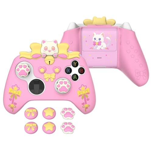 PlayVital Cute Silicone Controller Skin for Xbox Series X/S - Sweetheart Kitty Anti-Slip Grip Cover with 6 Thumb Grips & Stickers - Soft Rubber Protector for Xbox Core Controller Accessories, Pink