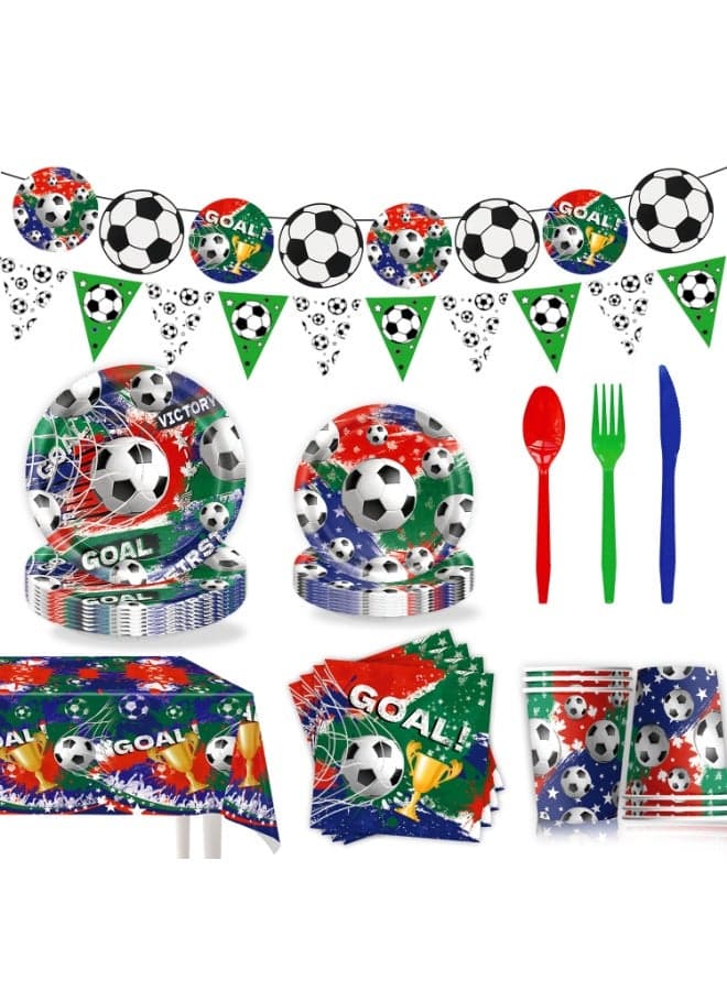 2026 Party Supplies Set - 9-Piece Set for 20 Guests, Disposable Cutlery Includes 7-inch and 9-inch Plates, Mugs, Napkins, Banner, Tablecloth, and Cutlery, Perfect for Football-Themed Birthday Parties and Sporting Events