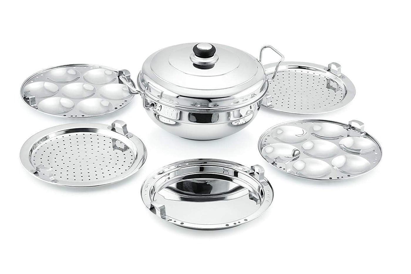 LiMETRO STEEL Stainless Steel Multi Kadai Steamer with Induction & GasTop Compatible 5 Plate 2 Idli | 2 Dhokla | 1 Patra | Momo's | (28.5 cm Dia), 5 liter