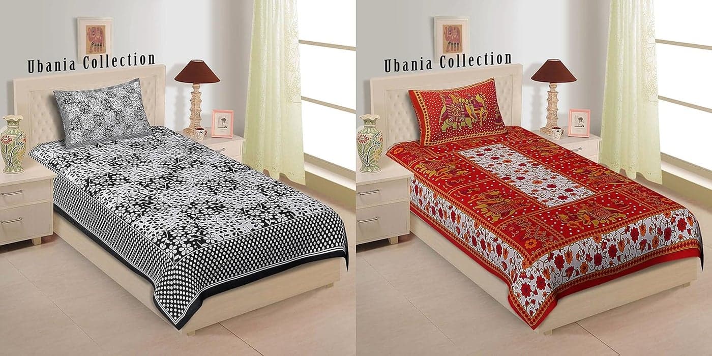 UBANIA COLLECTIONWe believe in customers satisfaction Rajasthani Traditional Cotton Paisley 2 Single Bedsheet with 2 Pillow Cover Multicolour Standard Combo Pack of 2