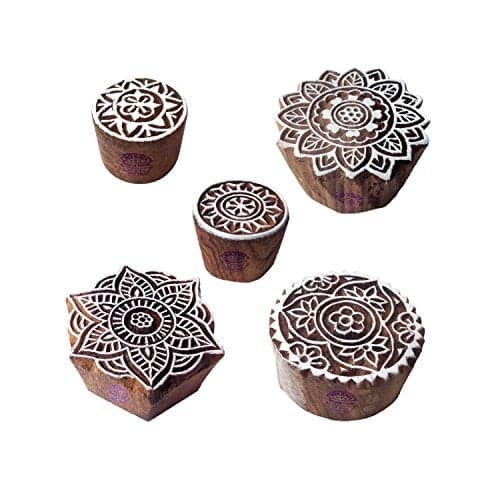 Stylish Designs Mandala and Round Wooden Block Stamps Set of 5 Htag1193