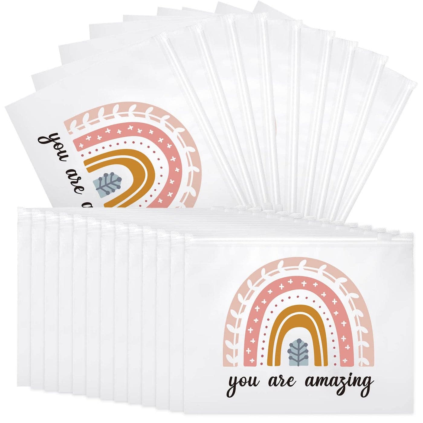 Reginary 50 Pcs Inspirational Gifts Bulk for Women Cosmetic Bag EVA You Are Braver Awesome Makeup Bag with Zipper for Birthday Back to School Encouragement GiftsBoho Amazing