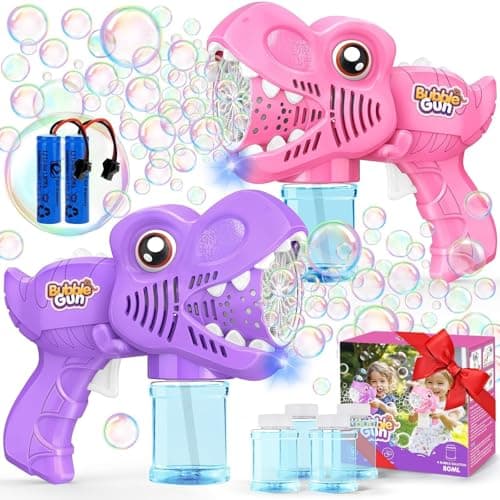 Yunaking Bubble Gun Toys for Girls Bubble Machine for Kids 2 Rechargeable Dino Toys Easter Basket Stuffers Gift for 3 4 5 6 7 8 Girls Toddlers Ages 46 Outdoor Summer Birthday Christmas Valentines