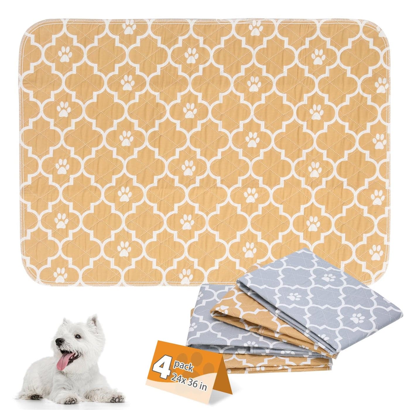 KOOLTAIL Washable Pee Pads for Dogs 4 Packs Super Absorbent Leakproof NonSlip Dog Pee Pad Large Reusable Puppy Training Pads Waterproof Pet Mat Rug for WhelpingFloorCrate Cats Animals 24x36