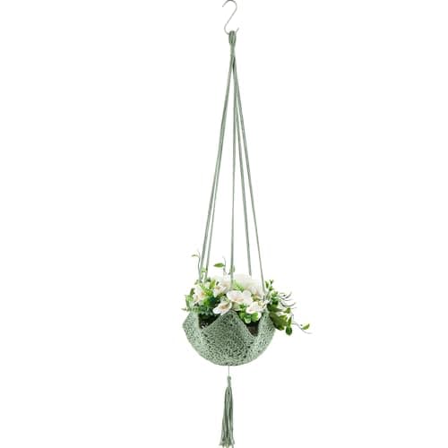 Shappy 1 Pack Jute Crochet Long Plant Hanger for 3 Inch to 12 Inch Pots, Macrame Plant Holder Rope with S Shaped Hooks for Halloween Home Decor (Sage Green)