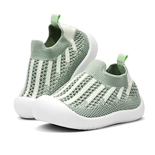 OAISNIT Baby Boy Girl Shoes Breathable Mesh Sneakers Lightweight NonSlip Toddler Walking Shoes Infant First Walkers 624 Months1824 Months 1Stripe Green