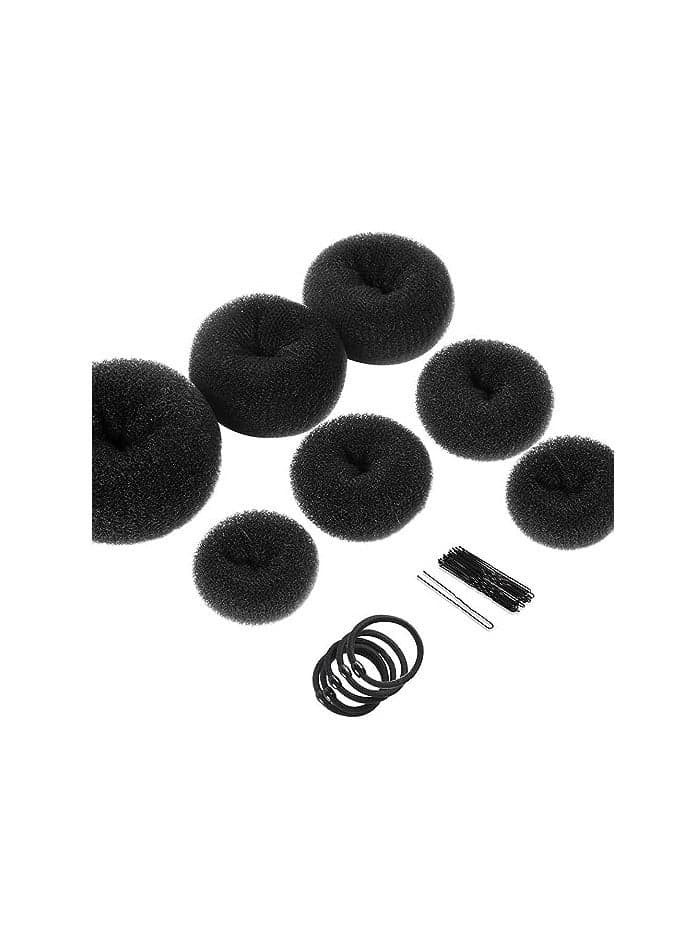 Hair Bun Makers, Teenitor Hair Styling Accessories Kit with 5 Bands& 20 Bobby Pins & 7 Buns for Chignon Hair Styles (Black)