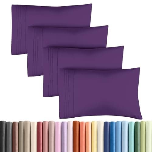 King Pillow Cases Set of 4 Ultra Soft Hotel Quality Pillowcase Covers Comfy Cozy Wrinkle Free Shrinkage Stain and Fade Resistant Machine Washable Pillow Protectors 4 Piece Set Purple