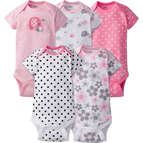 Gerber Baby 5 Pack Onesies, Pink Elephant, 0-3