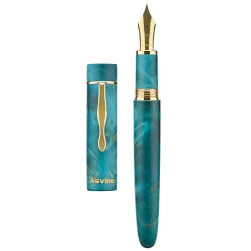 Asvine Stabilized Wood Fountain Pen C2000 Number 8 Medium Nib Large Handcraft Unique Pattern Pen with Converter Pen Box Collection Set Oasis