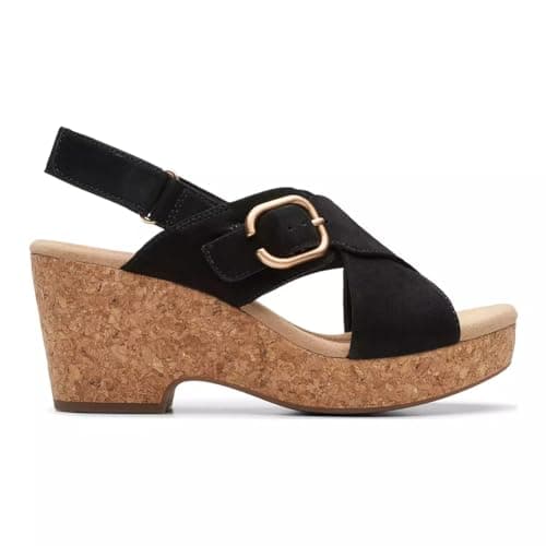 Clarks Women's Giselle Dove Wedge Sandal, Black Nubuck, 7.5