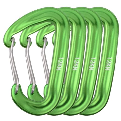 TRIWONDER 12kN Carabiner Clips Heavy Duty Aluminum Small Carabiners for Hammock Keys Dog Leash Camping Hiking Backpack EDC Outdoor Gear (4 Green)