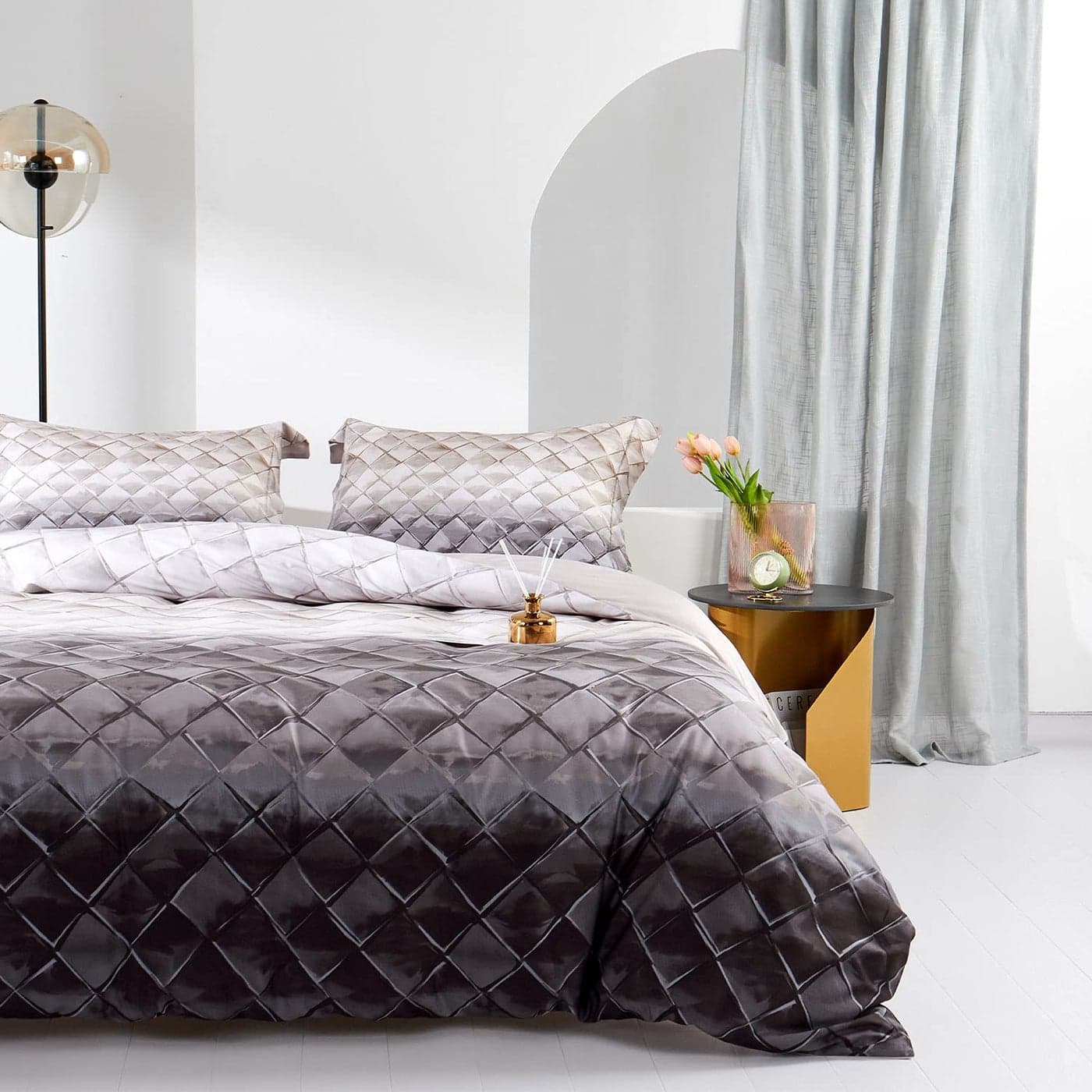 MILDLY 100 Egyptian Cotton Duvet Cover King Gray Beige Geometric Pattern Comforter Cover Set 500TC Modern Abstract Reversible Ultra Soft Breathable Unique Design Neutral Bedding Set No Comforter