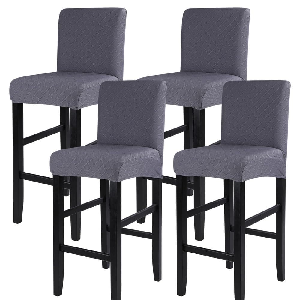 SearchI Jacquard Bar Stool Covers Set of 4 Stretch Washable Barstool Seat Covers Counter Height Chair Covers for Kitchen Dining Room Cafe Check Jaquard Grey