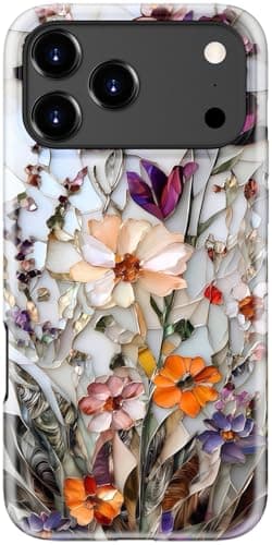 DEENAKIN for iPhone 17 Pro Max Case Cute - Wireless Charging Compatible - Dual-Layer Soft Silicone + Hard Shell - Stylish Wildflower Design - Chic Phone Cover for Women - Marble Pressed Flowers