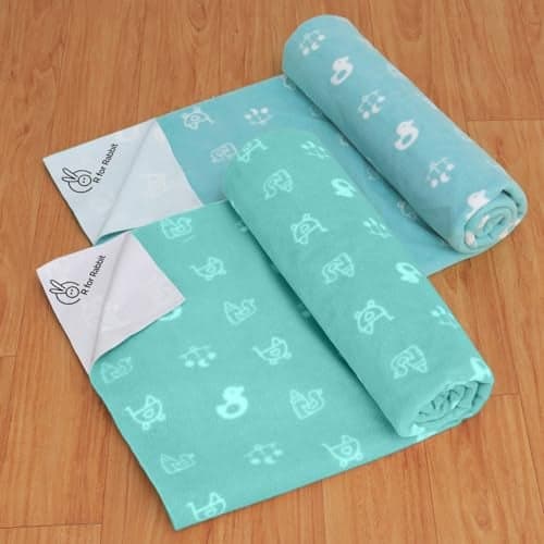 R for Rabbit Waterproof Quick Dry Sheet for Baby | Anti-Piling Fleece Breatheable Fabric Extra Absorbent Instant Dry Baby Bed/Cot Protector Mat (Size-L,Green-Blue,Pack of 2 Combo)