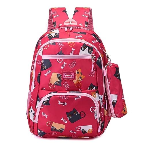 Tinytot School Bag for Girl - 26 Litre, 18 Inches, Durable & Sleek Waterproof Tuition Bag for Girls, Cat Print, Pink School Backpack, Picnic & Travel Bag, College Bag for Girls