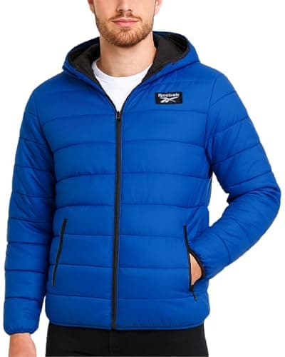 Reebok Mens Puffer Jacket - Lightweight Quilted Glacier Shield Plus Size Puffer Jackets for Men - Insulated Mens Winter Coats, Size Large, Vector Blue