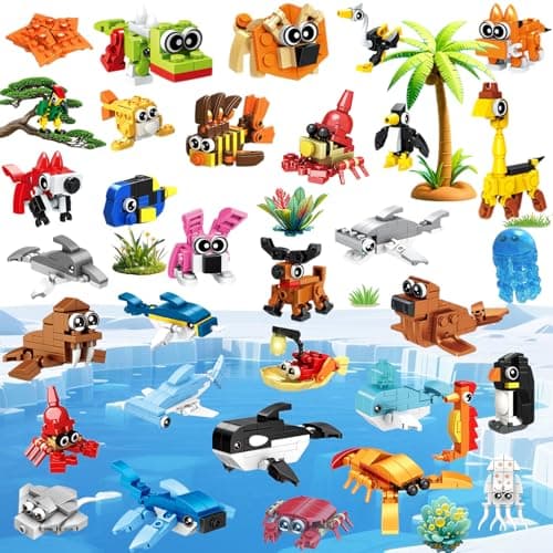 VEMBAP 34 Packs Party Favors for Kids Ocean Animal Building Blocks for Goodie Bags Stuffers Classroom Prizes Valentines Day Birthday Gifts for Boys Girls Ages 6
