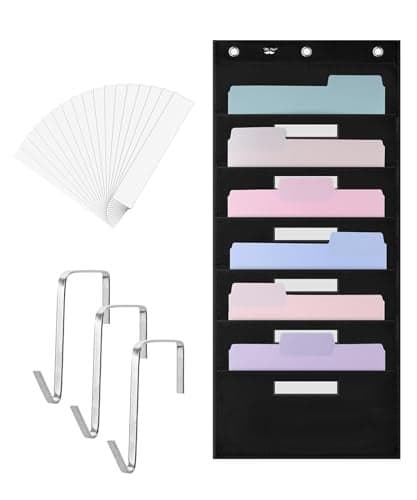Mr Pen Hanging Wall File Organizer with 6 Name Tag 6 Pocket 3 Overdoor Hangers Included Over The Door File Organizer Hanging File Organizer for Wall Steel Black