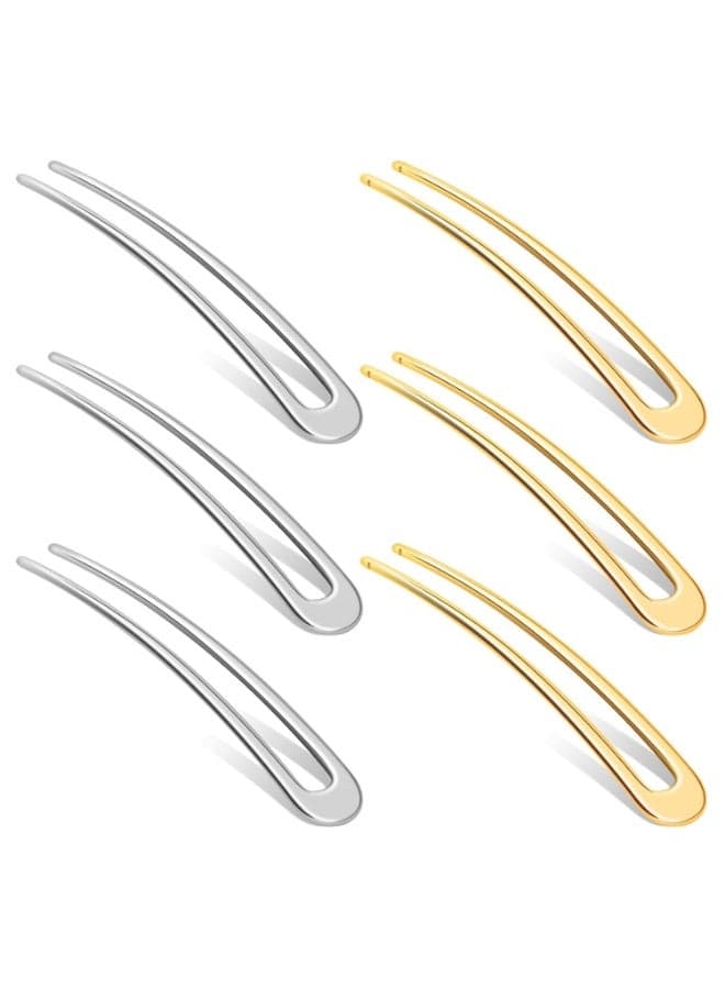 6 Pieces U Shaped Hair Pins, French Hair Pins Metal French U Pins Vintage Hair Fork Hair Pin, for Buns Women Girls Hairstyle Accessories, (3 gold + 3 silver)