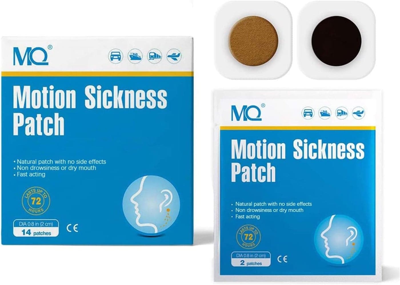 MQ Motion Sickness Patch for Car and Boat Rides Cruise and Airplane Trips for Nausea Dizziness Vomiting from Seasickness Fast Acting and No Side Effects 14 Count