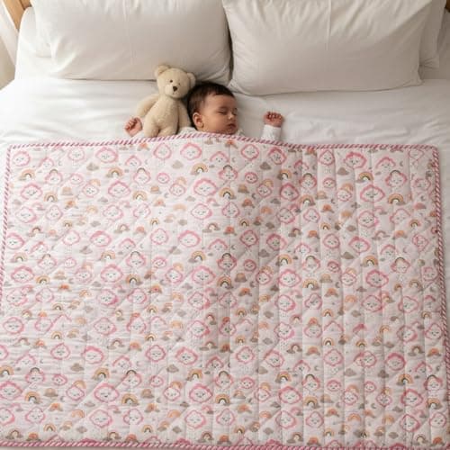 HOMEMONDE 100% Cotton Reversible Kids Blanket (0-5 Yrs) | Soft, Cozy & Warm | Triple Layer | Safe & Chemical-Free | All-Season Use | 55" x 39" (140 cm x 99 cm) - Cloudnine