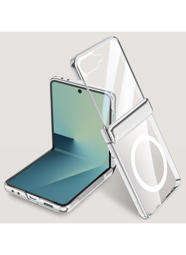 Samsung Galaxy Z Flip 7 Magnetic Protective Case Clear Protective Case 【Built-in Screen Protector】 【Wireless Charging Compatible】 Electroplated Transparent Hinge Protection Shockproof Case