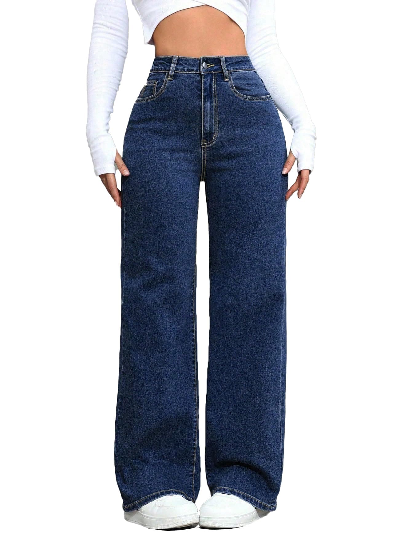 TOPLOT Women's Jeans | High Rise Waist Design | Baggy Fit Style with Relaxed Silhouette | Comfortable Wear | Easy Styling for Everyday Fashion | Casual, Streetwear (5204_30_Dark Blue)