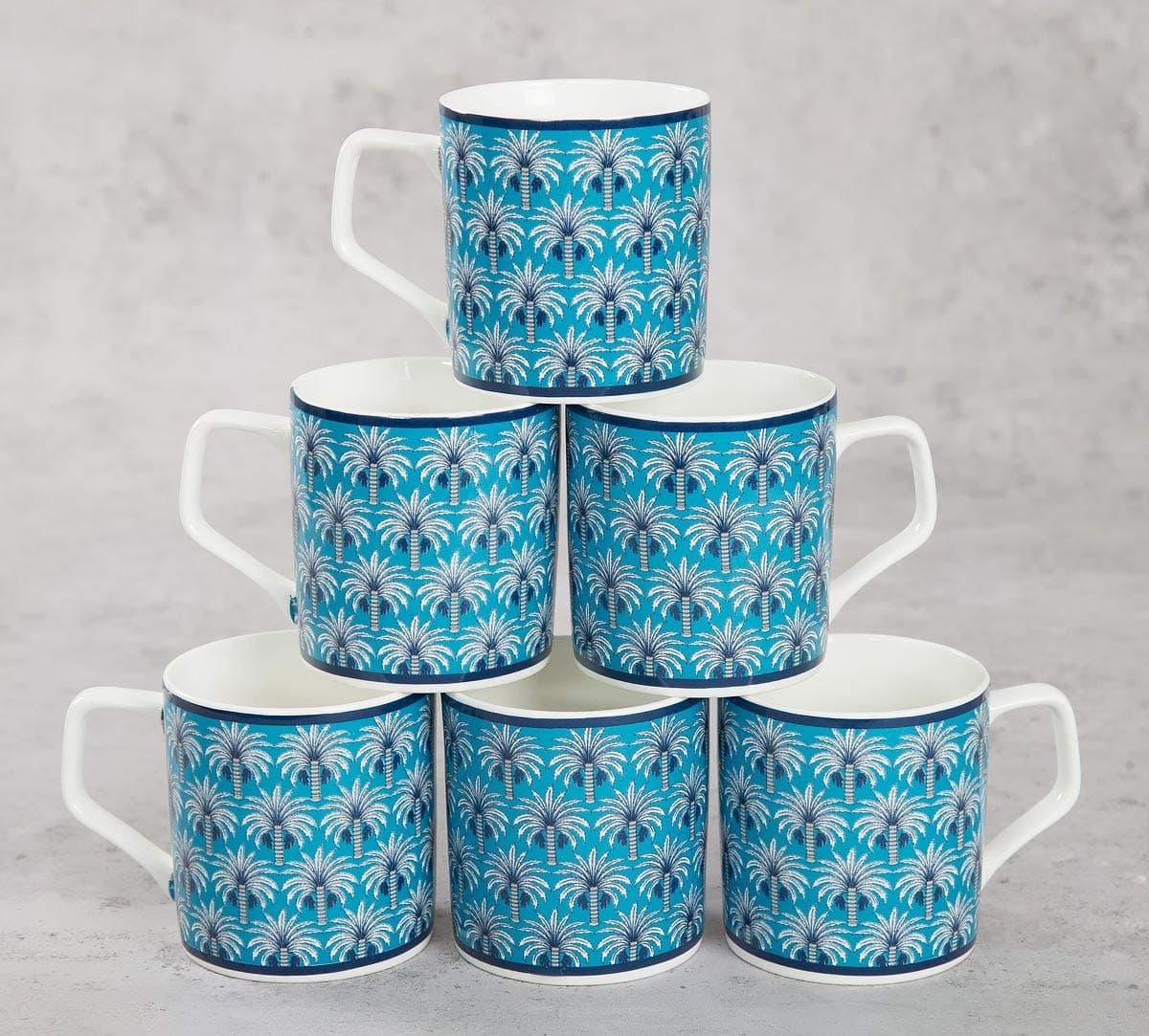 India Circus Bone China Mugs Set of 6 Blue 220ml