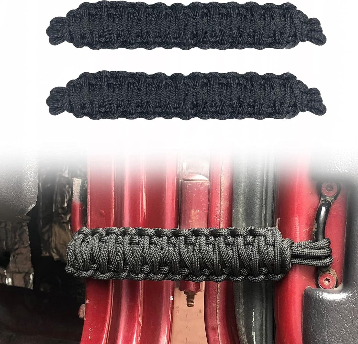 sukemichi Door Check Strap Paracord Limiting Straps for Jeep Wrangler CJ YJ TJ JK 1945-2017, 1 Pair, Black