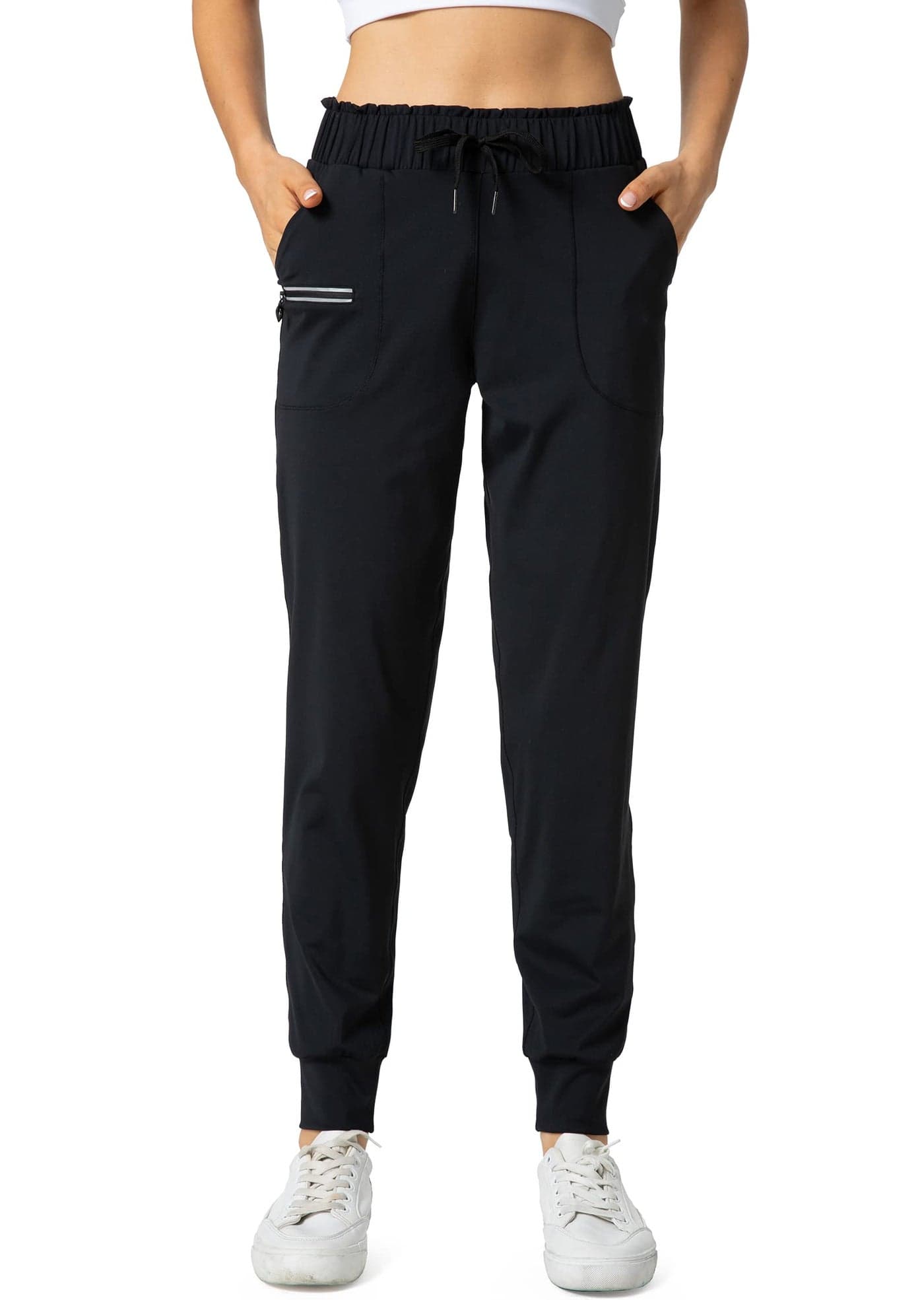 Haowind Joggers for Women with Pockets Elastic Waist Workout Sport Gym Pants Comfy Lounge Yoga Running PantsBlack L