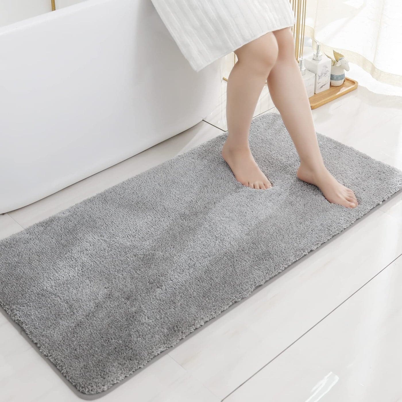 COSY HOMEER Bath Rugs for Bathroom Extra Thick AntiSlip Bath Mats Soft Plush Yarn Shaggy 100 Strong Mirco Polyeste Mat Living Room Bedroom Mat Floor Water AbsorbentGrey24x48 Inches