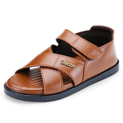 DOCTOR EXTRA SOFT Orthopedic Diabetic Comfortable Dr Sole Footwear Daily Use Casual Wear Stylish Latest Black Cushioned Adjustable Strap Sandals for Men's-Gents-Boy's L-12-Tan-11