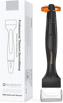 KOI BEAUTY Adjustable Derma Stamp 140 REAL NEEDLE Professional Microneedling for Home Dermastamp for Scalp Hair Beard Growth Face Body Derma Roller Microneedling Pen Alternative for Men Women