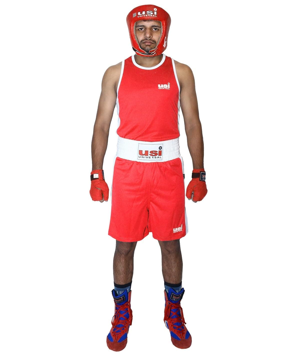 USI UNIVERSAL Men's Boxing Uniform Short & Vest Set Light Weight Sports Dress (RED, 36)