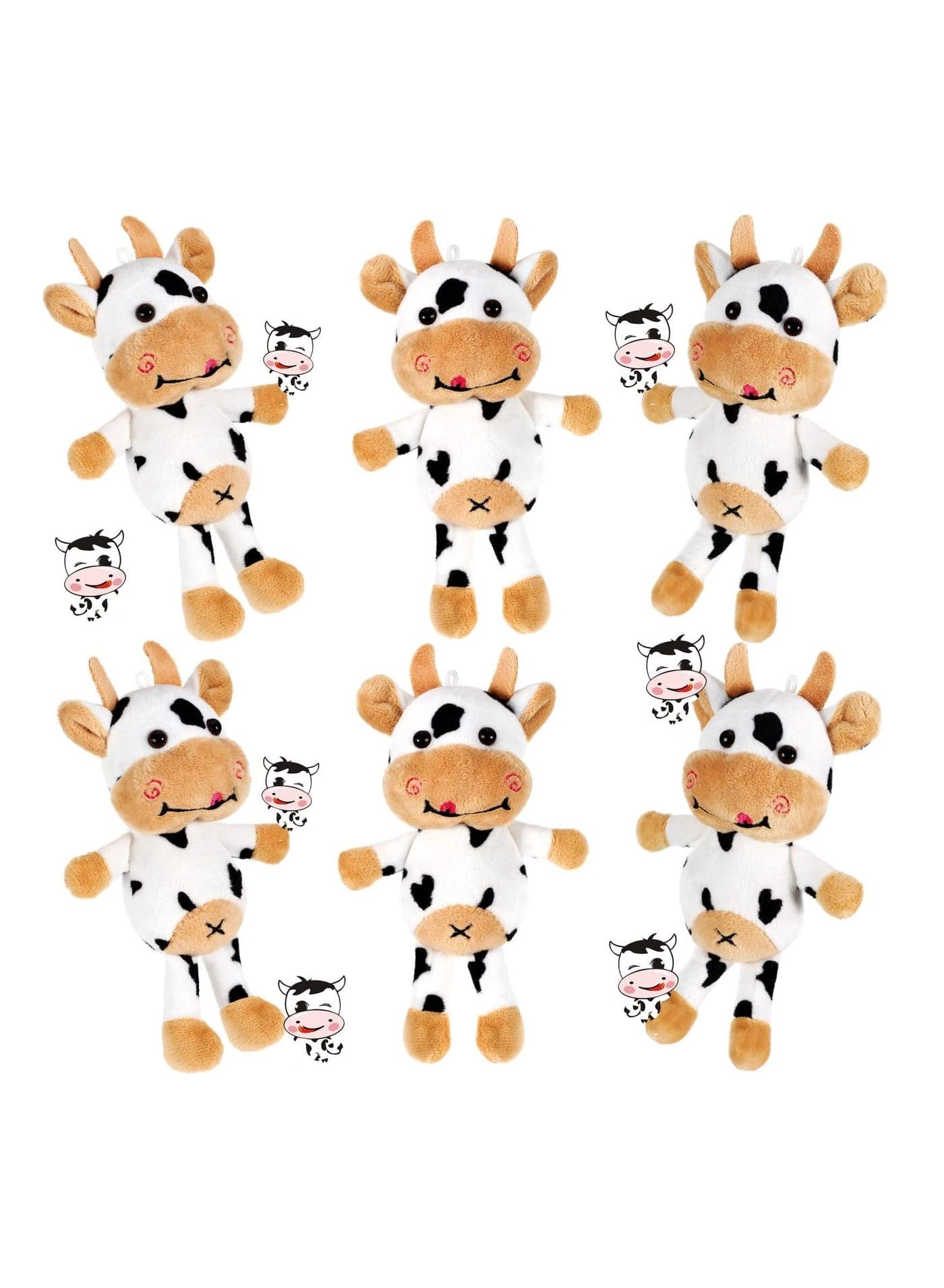 6 Pieces Mini Stuffed Animals, Bulk Plush Cow Party Favors Small Soft Baby Birthday Gift for Kids Girls Boys Backpack Pendant Keychain