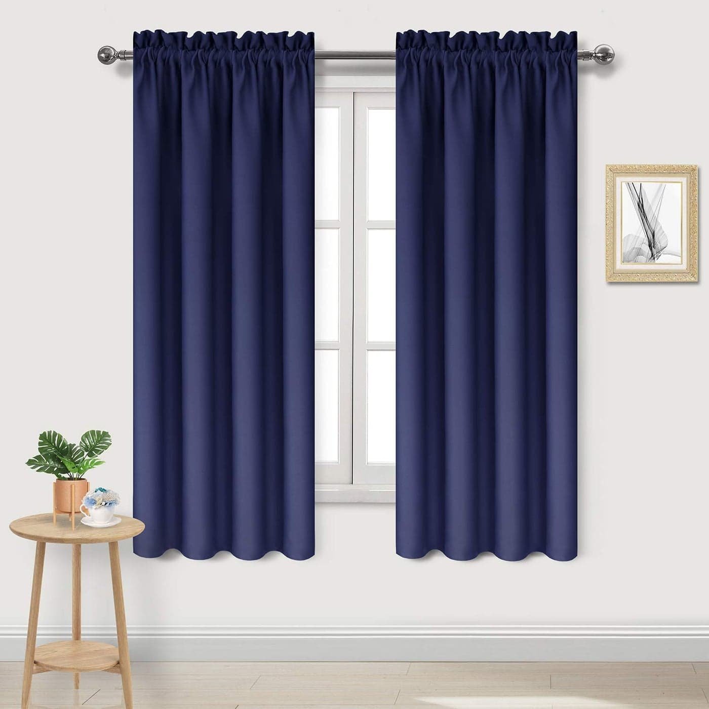 DWCN Navy Blue Blackout Curtains for Bedroom 63 Inches Long 2 Panels Set Window Drapes Thermal Insulated Room Darkening Rod Pocket Curtains for Kids Boys Room W38 x L63 Inch Navy Blue