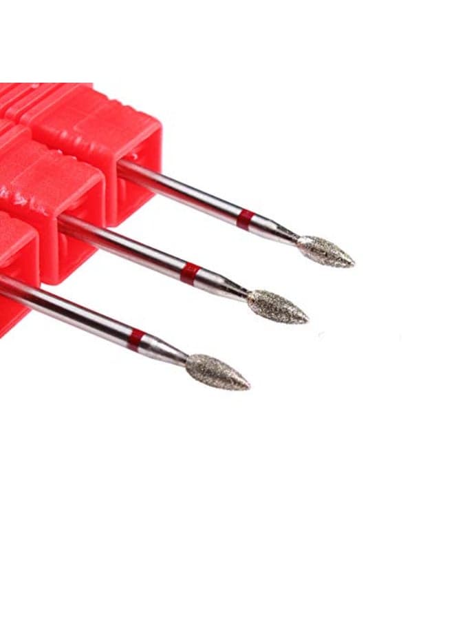 MZCMSL 3pcs Flame Shape Diamond Cuticle Clean Bits 332 Shank Dry Manicure Drill Bits