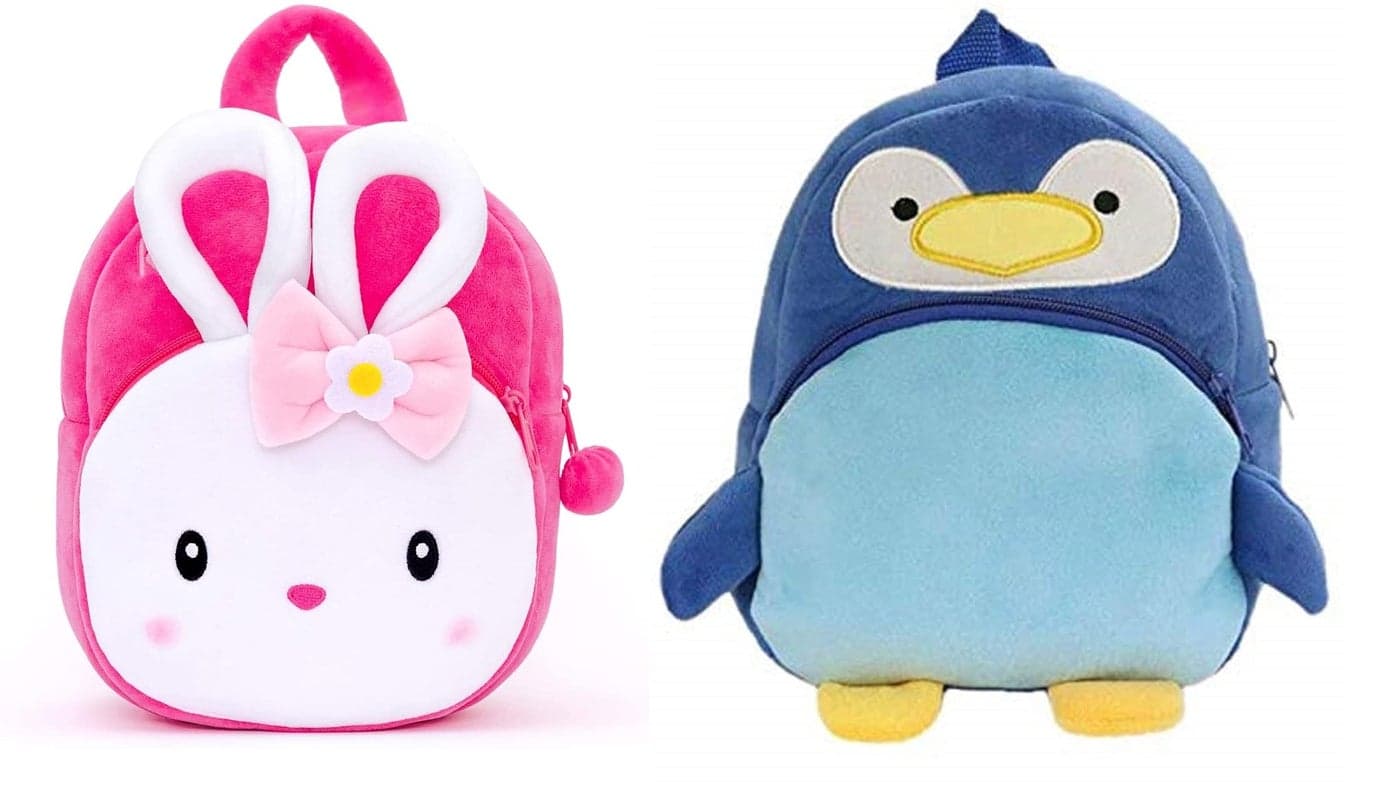 Blue Tree Kids School Bag Soft Plush Backpack Cartoon Bags Mini Travel Bag for for Girls Boys Toddler Baby Konggi Rabbit & Penguin