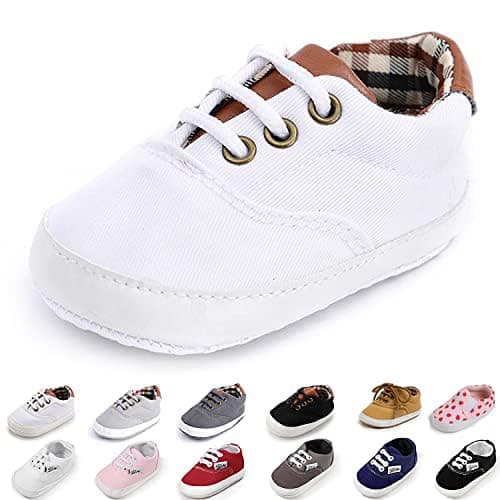 Morbido Infant Baby Boys Girls Canvas Sneaker Toddler Slip On Anti Skid Newborn First Walkers Candy Shoes for 0-18 Months White