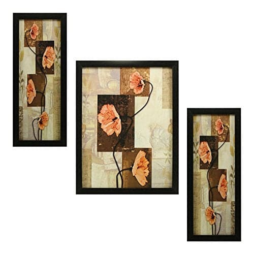 Indianara 3 PC Set of Floral Paintings (1057) Without Glass 5.2 X 12.5, 9.5 X 12.5, 5.2 X 12.5 inch(multicolor1057)