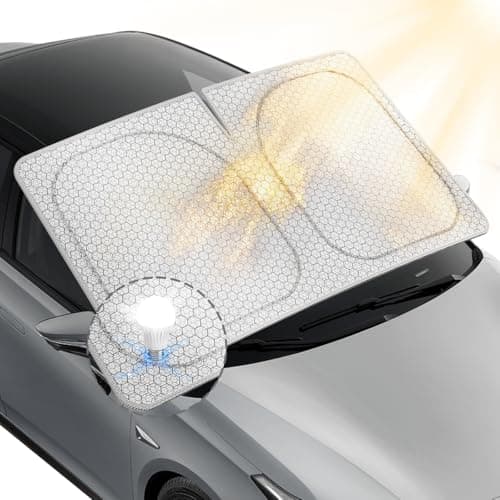 helloleiboo Graphene Dual-Layer Car Windshield Sun Shade Car Sun Shade for Windshield with Heat Absorption Coating Foldable Design with UV Protection to Keep Your Car Interior Cooler Silver