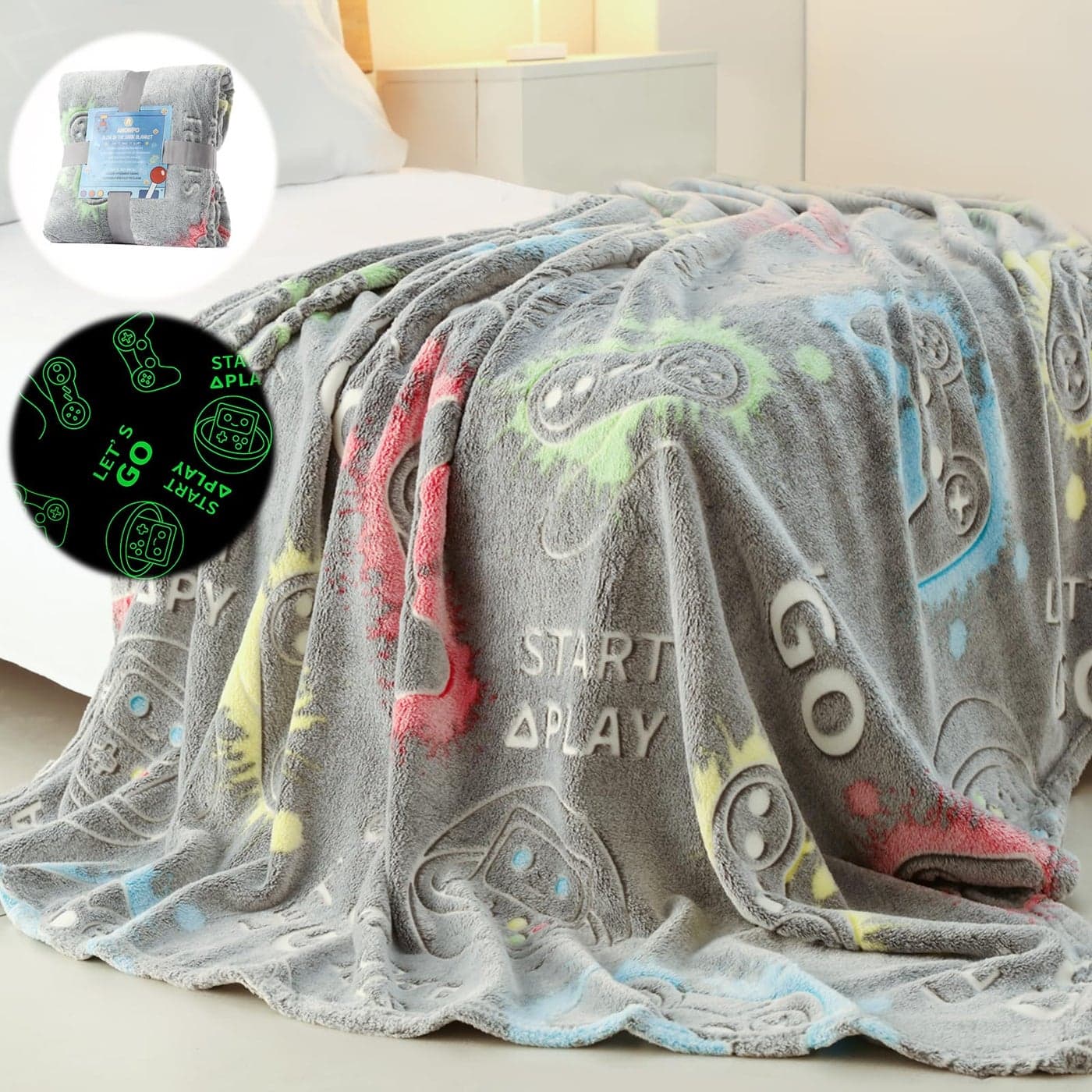 Anowpo Glow in The Dark Blanket Game Controller Gifts for BoysSoft Kids Throw Gamer Blanket 3 4 5 6 7 8 9 10 11 12 Year Old Boy GiftsGifts for Boys 812Easter Birthday Valentines Day Gifts50x60