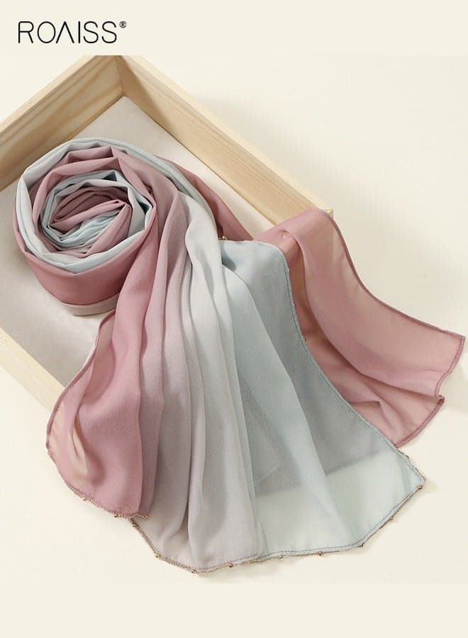Fashion Gradient Chiffon Breathable Scarf Popular Chain Long Scarf Wrapped Headscarf For Women Elegant Hijab Style Daily Wear