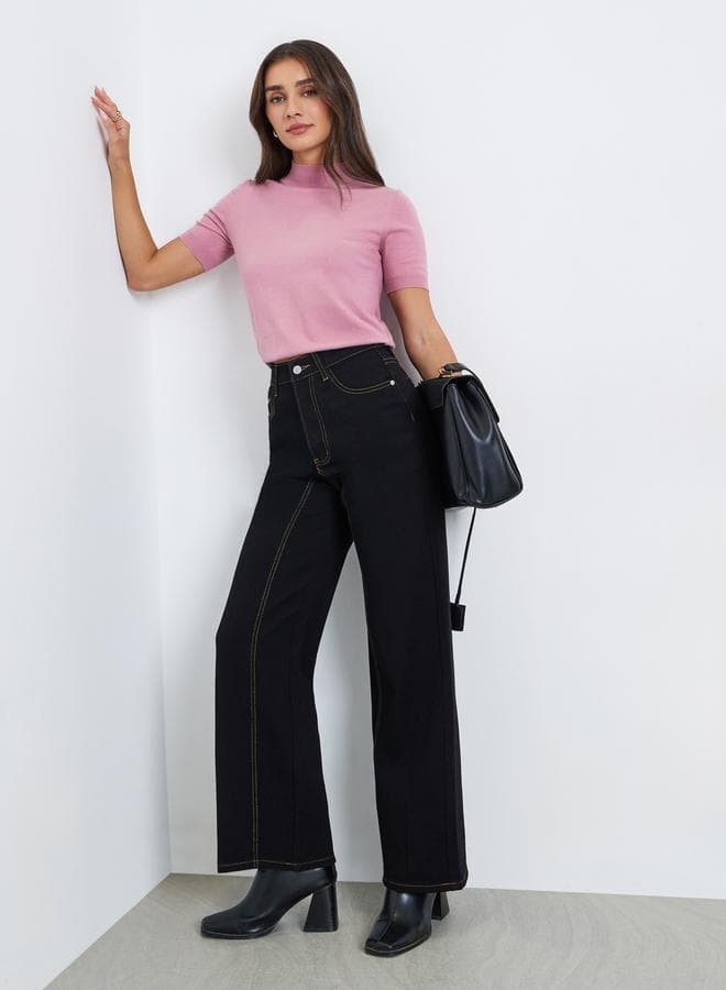 Women Black High Rise Wide Leg Jeans