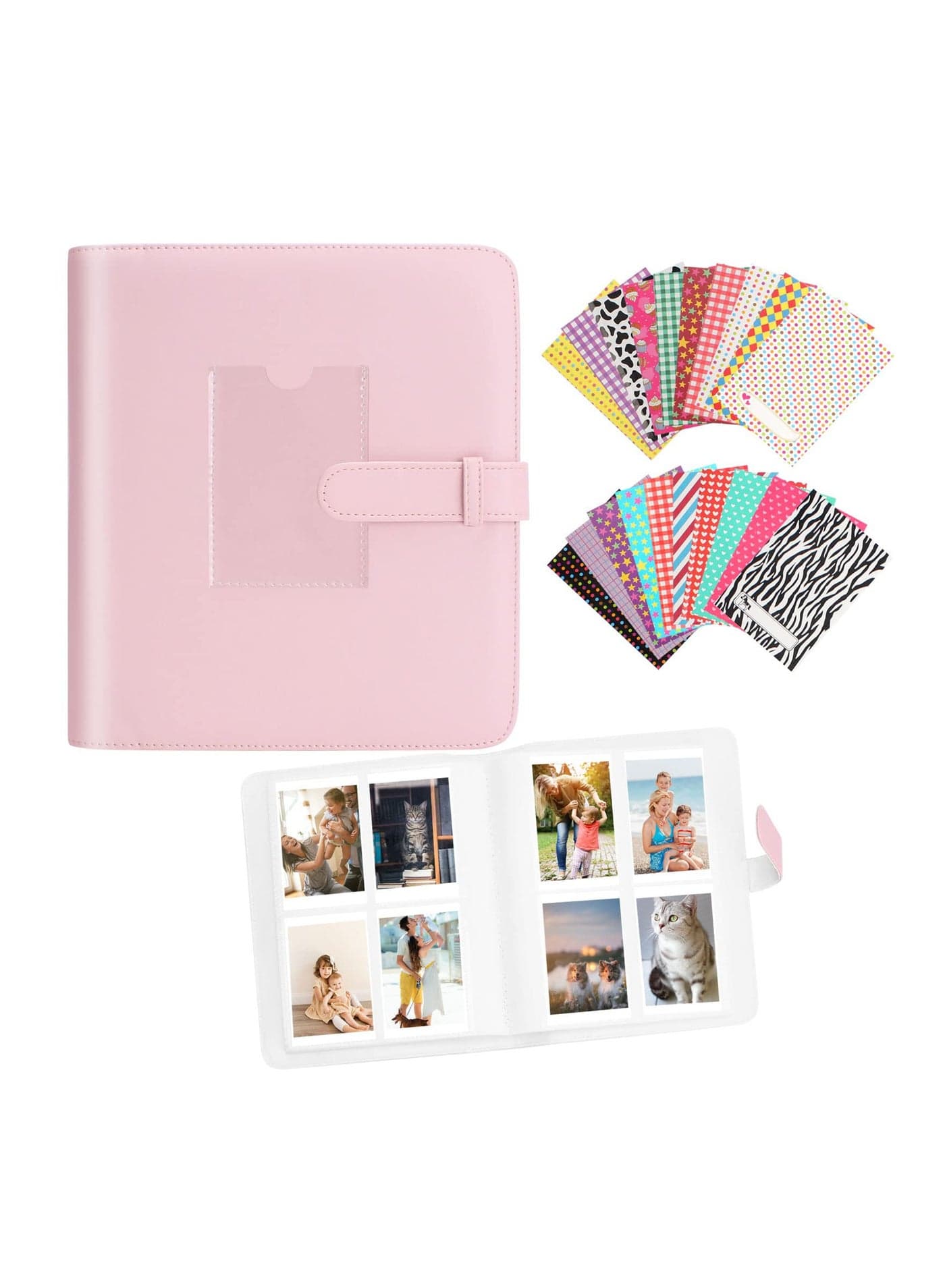 273 Pockets Photo Album PU Leather Albums Instant Mini with 20 Sticker for 3 Inch Film Camera Printer Pictures Book Pink
