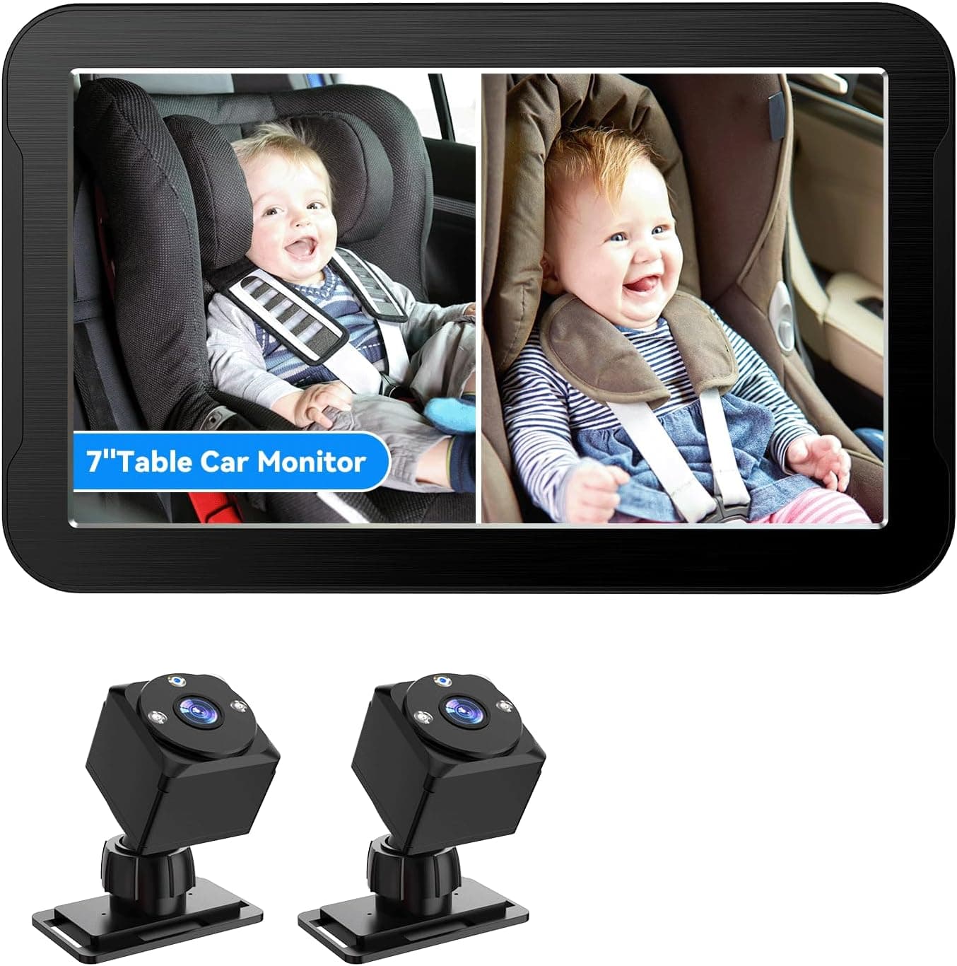 Baby Car Camera for 2 Kids 1080P 7 Inch Baby Car Monitor with Dual Rear Facing Camera and Night Vision 360 Rotatable Safety Car Seat Mirror Camera for Rear Facing Baby Seats