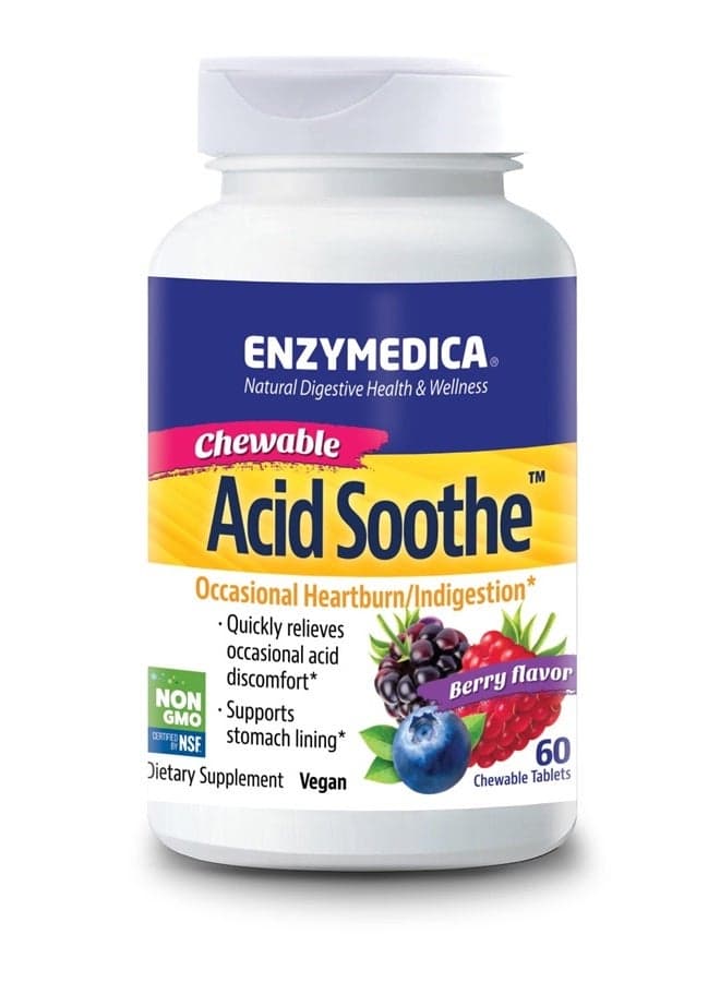 , Acid Soothe Chewable, Promotes Relief from Heartburn and Indigestion While Helping to Strengthen the Stomach Lining, Vegan, Non-GMO, 60 Tablets (60 Servings)